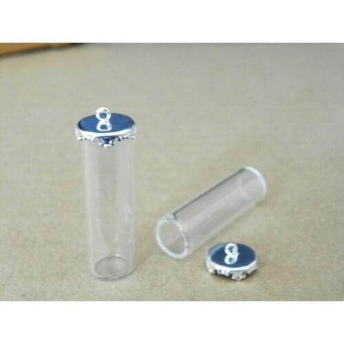 40x12mm One side open tube shap glass globe findings silver planted an crown ring base glass globe jewelry pendant