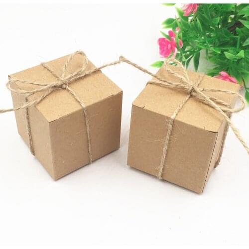 50Pcs/Lot 5x5x5cm Simple Blank Style Natural Hemp String Gift Boxes Floral Craft Wedding Birthday Party Gift Packaging Boxes