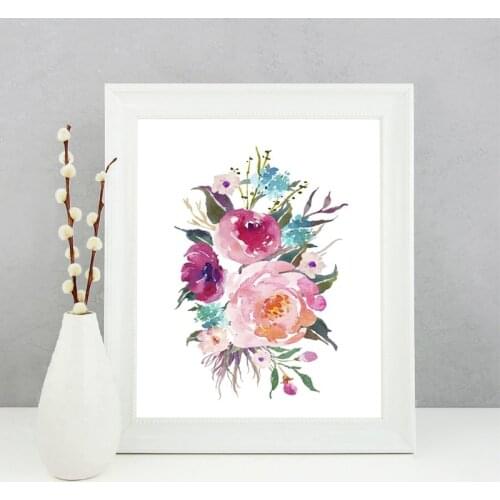 Watercolor Floral Wall Art Canvas Poster Prints , Inspirational Art Flower Painting Picture for Home Room Wall Decoration