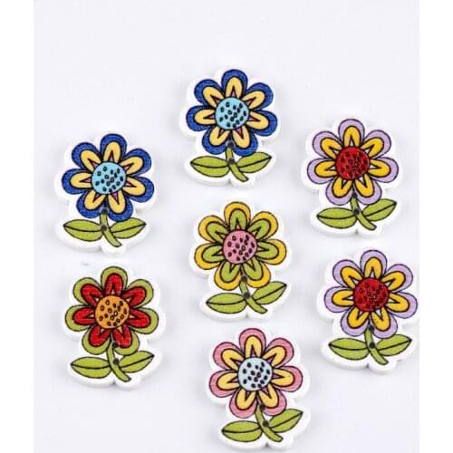 Free shipping -Free Shipping 100pcs Mixed Flowers 2 Holes Pattern Wood Sewing Buttons Scrapbooking 20mm x25mm J1423