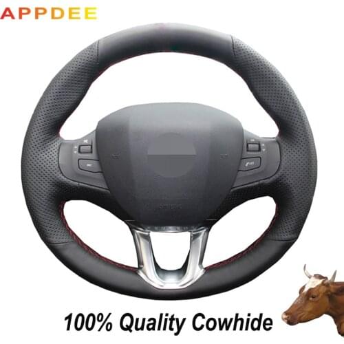 Hand-stitched Black Genuine Leather Steering Wheel Cover for Peugeot 208 2011-2017 2018 2019 Peugeot 2008 - 2019 Car Special