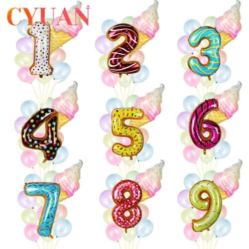 CYUAN 1set Donuts Candy Ice Cream Foil Balloons Inflatable Helium Number Balloon Baby Shower Wedding Birthday Home Decorations