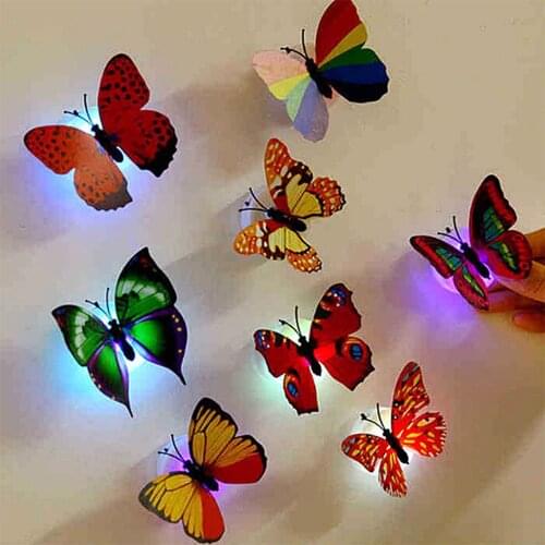 Home Decor DIY Living Room Wall Sticker Colorful LED Wall Stickers Changing Butterfly Glowing Wall Decals Night Light Lamp