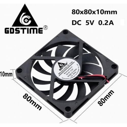 Gdstime 1 Piece 80mm x 10mm DC 5V 2Pin 80x80x10mm Brushless Computer PC Case Cooling Fan 8cm Cooler