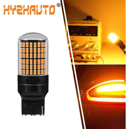 HYZHAUTO 1Pcs T20 7440 W21W LED Bulbs 3014 144smd 1156 BA15S P21w Py21W LED Canbus Lights For Turn Signal Lights No Flash 12-24V