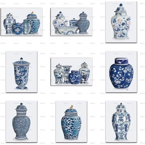 Chinoiserie Vase Posters, Blue And White China, Ming Porcelain, East Asian Decor, Indigo Blue Wall Art Print, Home Decor Canvas