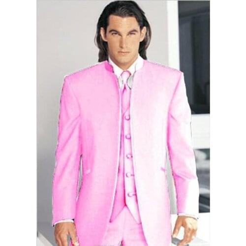 Handsome Pink Groom men suit Tuxedos Blazer costume homme Groomsmen Mens Prom Cothing Business Suits (Jacket+Pants+Vest+ Tie)