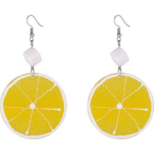 Summer Resin Fresh Lemon Orange Slice Drop Earrings Women Acrylic Fruit Jewelry U2JF