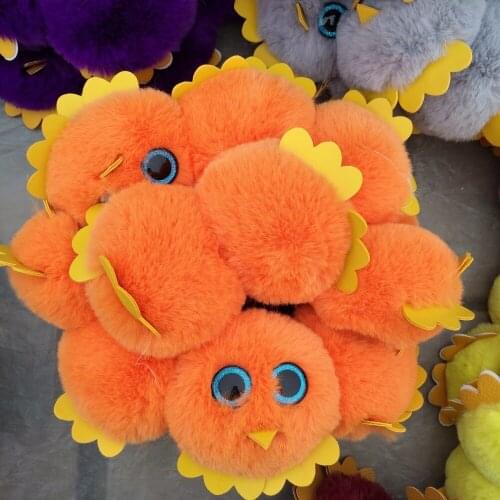 Cute Plush Doll Owl Keyring Faux Rex Rabbit Fur Pompom Ball Key Ring Chain Woman Bag Charms Bird Pom Pom Keychain Party Trinket