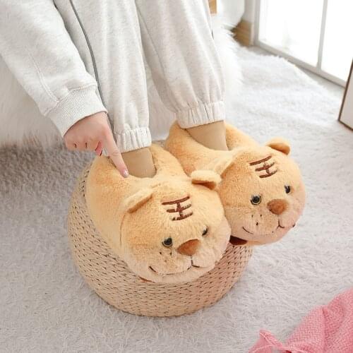 Millffy cute warm tiger slipper brown big cat animal winter Home Floor Soft animal Slippers Female slipper Girls Winter shoes