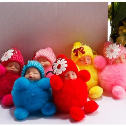 Mini Cute Sleeping Doll Hairball Keychain Plush Toys Kawaii Meng Sleep Wallet Backpack Pendant Ornaments Kids Gifts Multicolor