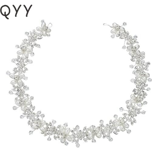 QYY Fashion Flowers Rhinestone Handmade Headbands Hair Vine Wedding Hair Ornaments Accessories Bridal Princess Headpieces