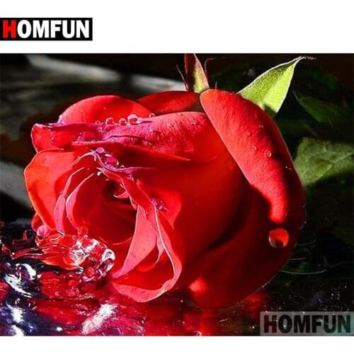 HOMFUN 3D Diamond Painting "Red rose flower" DIY Full Rhinestones Drill Cross stitch Kits Square Round Diamond Embroidery A27229