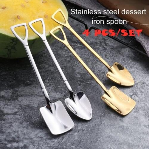 4PCS Coffee Spoon Cutlery Set Stainless Steel Retro Iron Shovel Ice Cream Spoon Scoop Creative Spoon tea-spoon Fashion Tableware