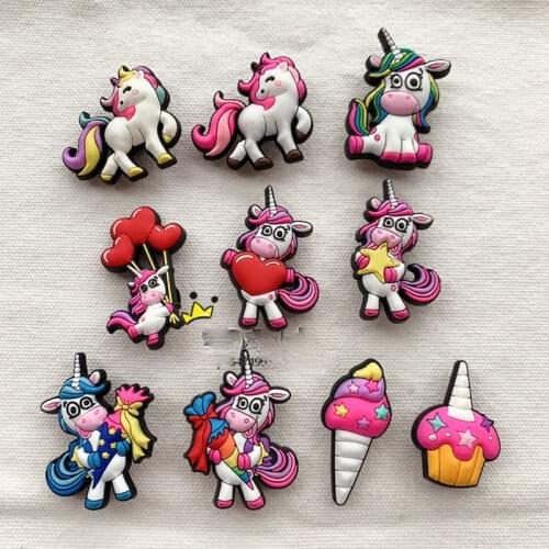 Geniune Cute Shoe Charms Accessories Cartoon Colorful Unicorns Ice Cream Shoes Buckle Decorations for Sandals Charms Kids Gift
