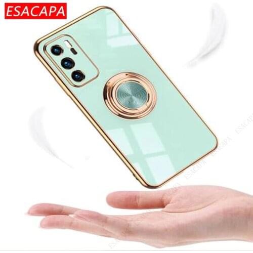 Original Silicone Ring Stand Holder Phone Case For Huawei P50 P40 P30 Pro Luxury 6D Plating Case For Huawei Mate 40 Pro Plus P30