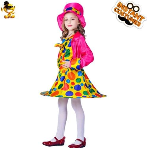 Circus Spots Girls Clown Dress with hat Children Cute Skirts Cosplay Funny Clown Costumes Role Performance Cloths