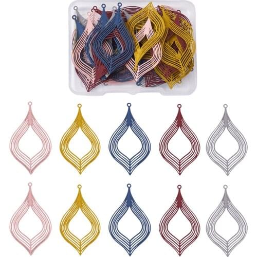 50Pcs Stainless Steel Filigree Leaf Pendants Charms Etched Metal Embellishments For Necklace Earring Dangles DIY Jewelry Making