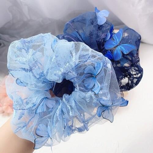 Hairlyah Girls Sweet Organza Hair Ties Butterfly Lace Elastic Ponytail Scrunchie Holder Hair Rope Accessories Fashion Hairband