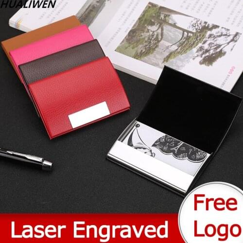Laser Engraved LOGO Luxury Business Card Case Credit Card Holder Wallet Stainless Steel Leather Unisex Card Holder Wallet