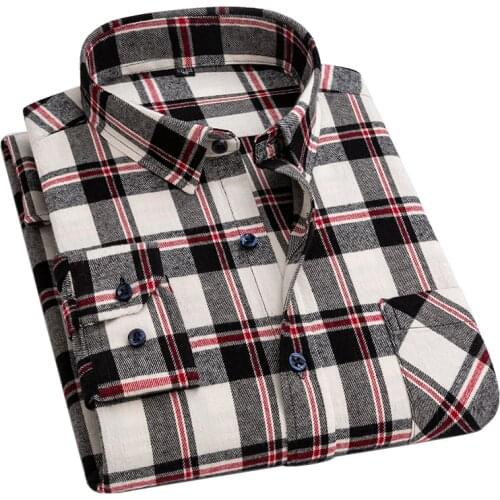 Aoliwen Autumn 100% Cotton Oversized Long Sleeve Shirts For Men Clothing Flannel Quality Pocket Plaid Shirts camisas de hombre