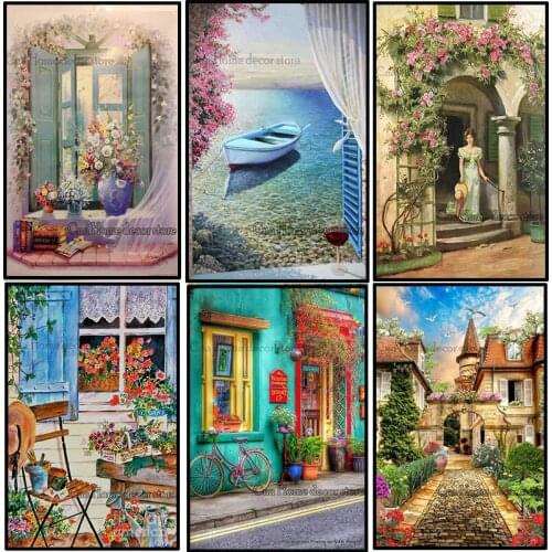 Garden/street Scenery 5D diy acrylic embroidery pattern wedding decor mosaic diy diamond painting 3d cross stitch kits RA2619