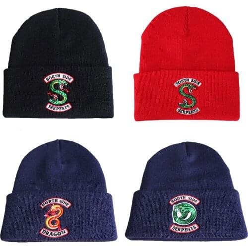TV Series Riverdale Cosplay Cap Serpent Snake Embroidery Beanie Hat Knitted Warm Winter Hats Solid Hip-Hop Ski Beanies Bonnet