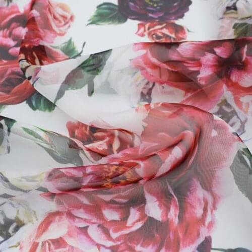 Peony rose digital painting chiffon fabric for summer dress tissus au metre telas shabby chic tecido vestido bazin riche getzner