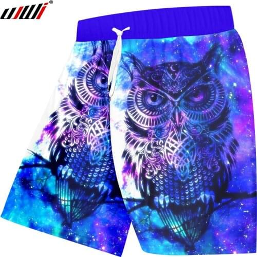 UJWI Casual Shorts Men Summer Hot 3d Print Space Star Beachshorts Owl Cargo Shorts Hombre Elastic Waist Quick Dry Gyms Trousers