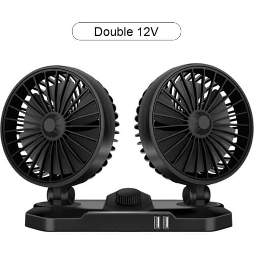 Dual USB Car Fan 12V 24V Large Truck Dual Head Auto Air Conditioning Car Cooling Swing Fan 360 Degree Rotation Shaking Head Fans