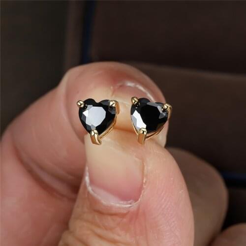 Black Zircon Heart Stone Stud Earrings For Women Vintage Fashion Gold/Black/Rose Gold/Silver Color Small Earring Wedding Jewelry