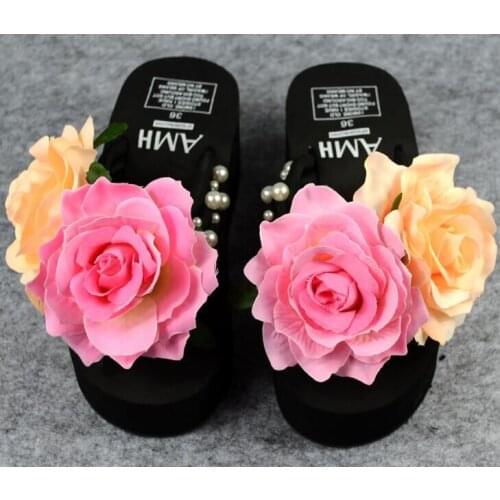 HAHA FLOWERSpecial Design Hand Make Beautiful Women Slippers Wedges Female Flip Flops Summer Time Casual Wear Female Shoes