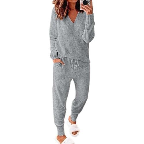 Knitted Set Womens Autumn winter Woolen and Cashmere Knitted Suit V neck Sweater Tracksuit Women Hoodies Two-Piece Set knit