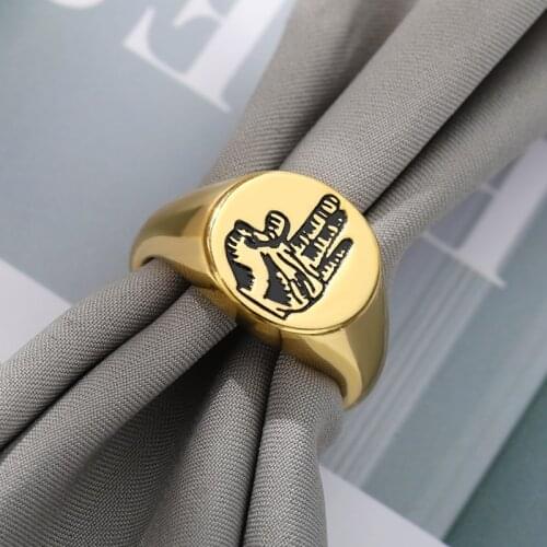 Gothic Hand Rings For Women Men Stainless Steel Gold OK Gesture Ring Punk Hip Hop Party Accessories Jewelry Gift Bijoux Femme