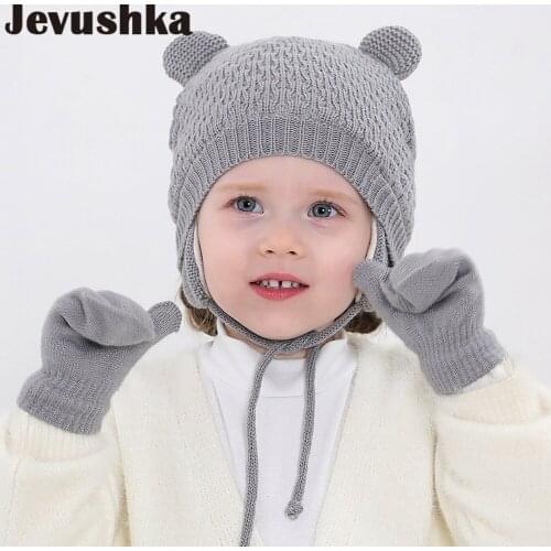 Winter Baby Hat Gloves Set with Warm Fleece Lining Cute Bear Toddler Earflap Beanie Baby Winter Kids Hat for Girls and Boys