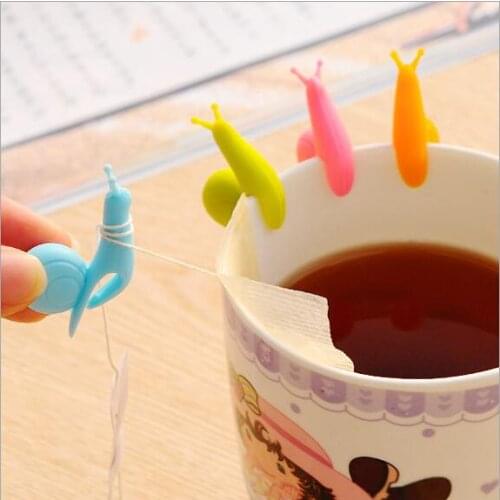 1pcs Cute Snail Shape Tea Bag Clip Cup Mug Tea Infusers Strainer Clips Party Decor Random Color Silicone Tea Bag Holder