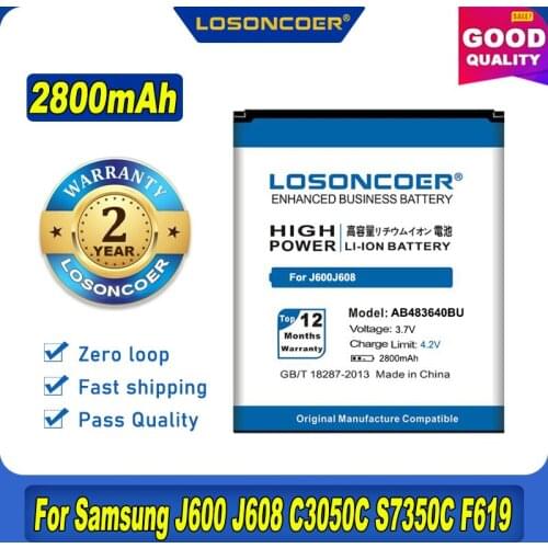 100% Original LOSONCOER 2800mAh AB483640BU For Samsung SL-M608 J600 J608 B3210 C3050 E740 E748 F110 F118 F619 G618 J218 Battery