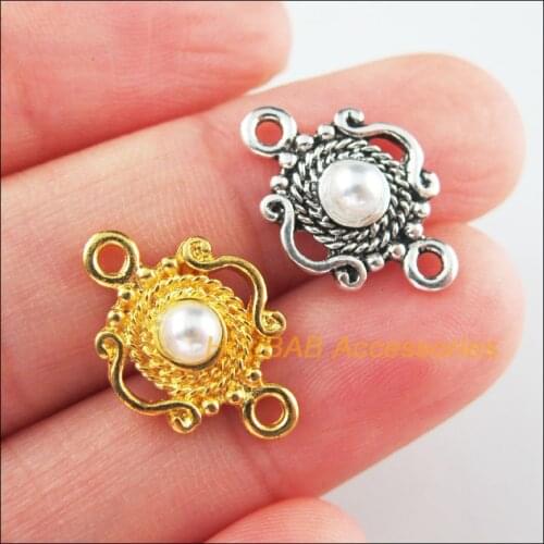 20Pcs Gold Tibetan Silver Tone Crown White Acrylic Beads Charms Connectors 13x19mm
