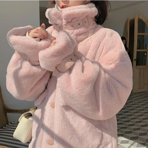 2021 Autumn Winter Faux Rabbit Fur Coat Female Loose Warm Overcoat Ladies Artificial Fur Coat veste fourrure femme fleece jacket