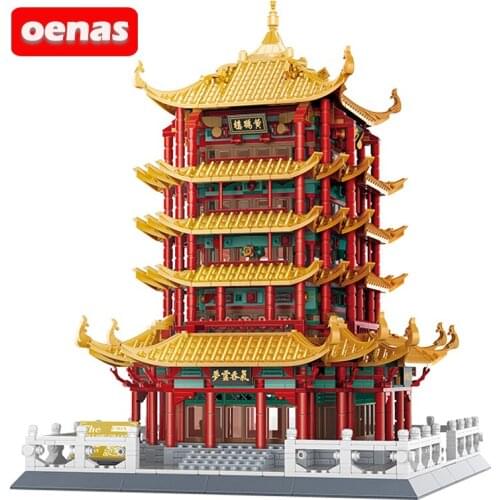 2912pcs Chinese Street View Architecture Expert Building Blocks Yellow Crane Tower Large House Model Boys Toys for Children Gift
