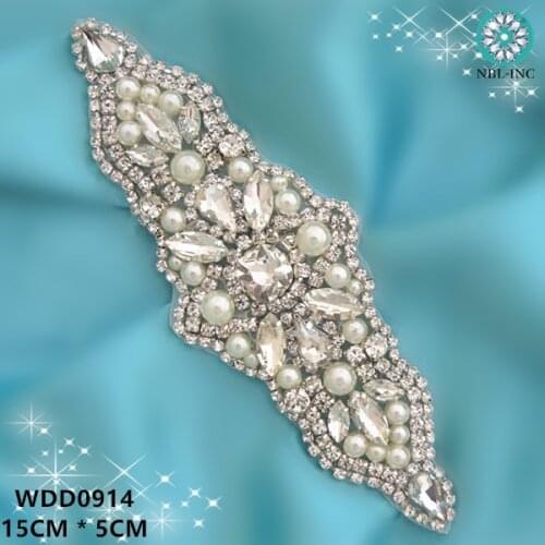 30PCS)Wholesale hand beaded sewing bridal crystal glass rhinestone applique iron on for wedding dress WDD0914