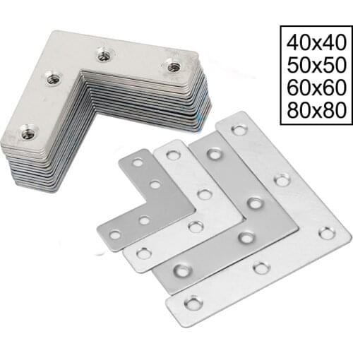 4Pcs Stainless Steel Angle Plate Corner Brace 40/50/60/80mm L Shaped Flat Fixing Mending Repair Plates Brackets Repair Bracket