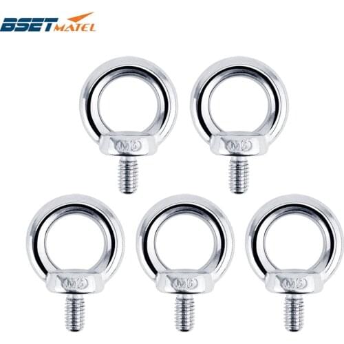 5PCS DIN580 M6 Eye Bolt 304 Stainless Steel Marine Lifting Eye Screws Ring Loop Hole for Cable Rope Eyebolt Boat Acceories