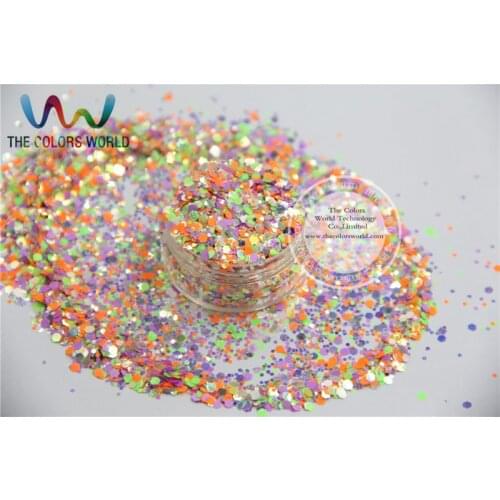 A0104-166 Mix size Iridescent Neon Color Solvent Resistant Glitter for Nail Polish Acrylic, DIY supplies1pack=50g