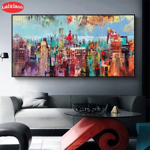 Diamond Painting Abstract art, urban architectural landscape Full Drill Square DIY Diamond Cross Stitch Mosaic round Home Decor