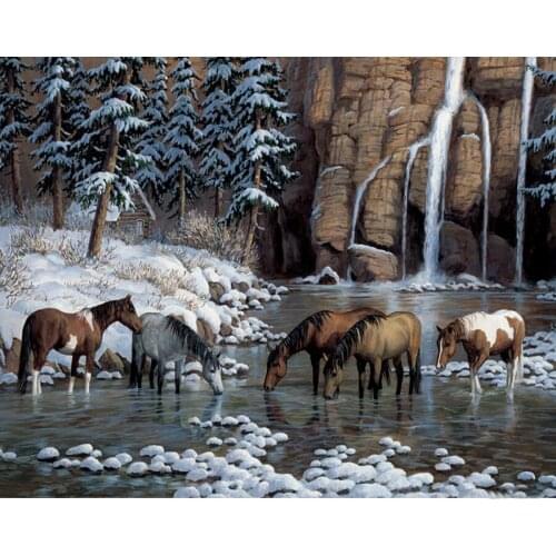 DIY Diamond Painting Horse Needlework 5D waterfall Scenic Mosaic Full Square round Diamond Embroidery Pattern Rhinestone YG1231