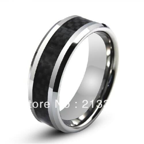 Free Shipping Buy Cheap Price Jewelry USA Brazil Russia HOT Selling 8MM Mens Black Carbon Fiber Silver Tungsten Wedding Ring