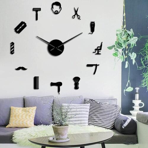 Large Wall Clock Haircut Tool Acrylic Mirror Wall Clock European-style Living Room Oversized Wall Watch Kitchen Clock