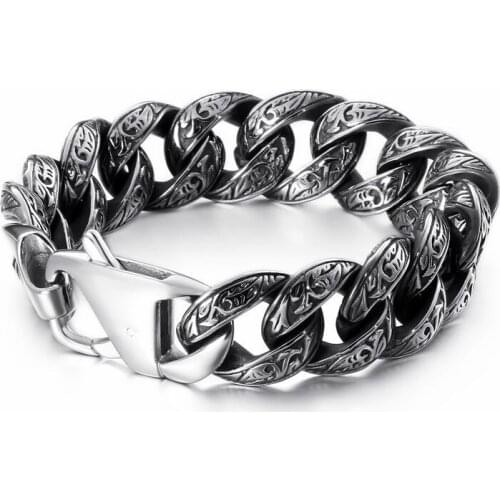 Punk Link Chain Bracelet Men Stainless Steel Mysterious Symbol Charm Pulseira Masculina Heavy Chunky Armband Jewelry