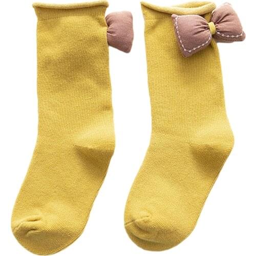 Children Kids Girls Solid Cotton Socks Bow Knot Soft Cute Autumn Winter Infant Toddler Socks 1-8Y